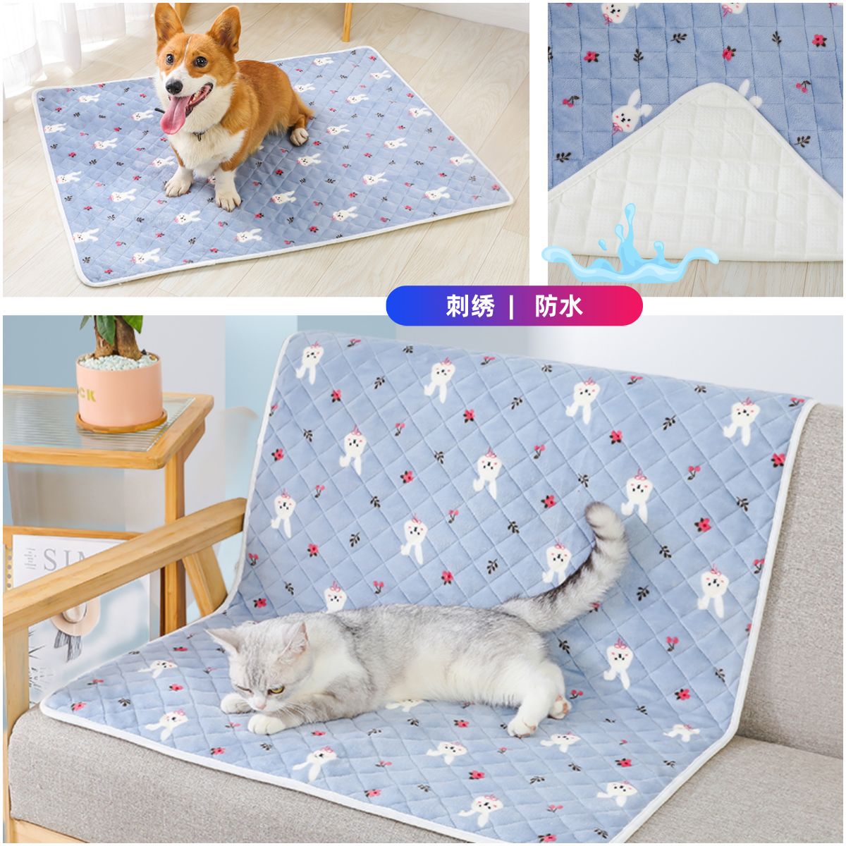 Almohadilla para pañales para mascotas, impermeable, antideslizante y fácil de secar, almohadilla para pañales lavable y reutilizable, almohadilla para entrenamiento, almohadilla para mascotas con bordado acolchado