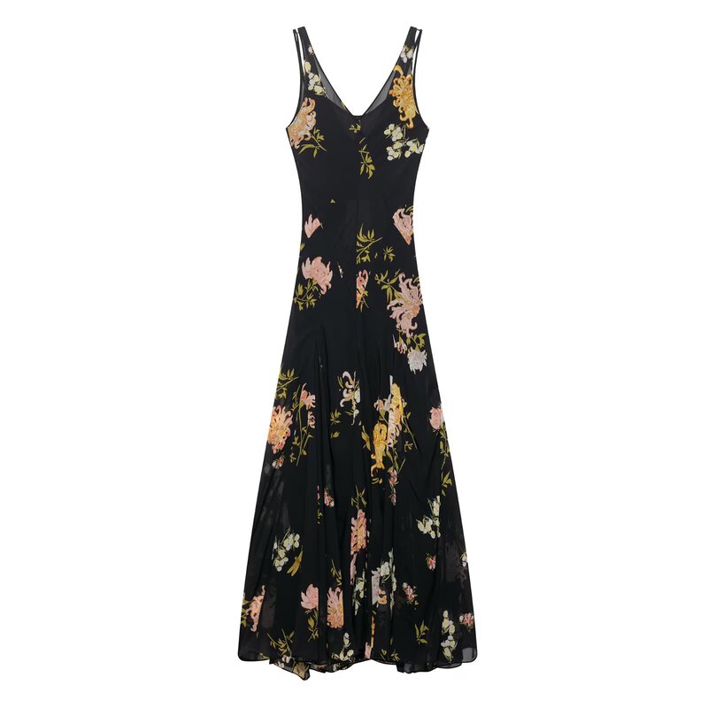Z European and American Style 2025 Summer New Women's Suspender Elegant Printed Sleeveless V-Neck Long Dress 2718100 Z European and American Style 2025 Summer New Women's Suspender Elegant Printed Sleeveless V-Neck Long Dress 2718100