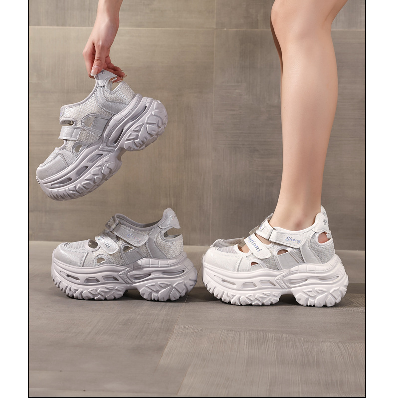 Giày sneaker nữ đế dày tăng chiều cao, dán Magic Stick, thoáng khí — màu trắng chi tiết 17