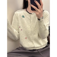 刺绣针织衫女开衫宽松外搭毛衣外套2025秋装新款时尚内搭打底上衣