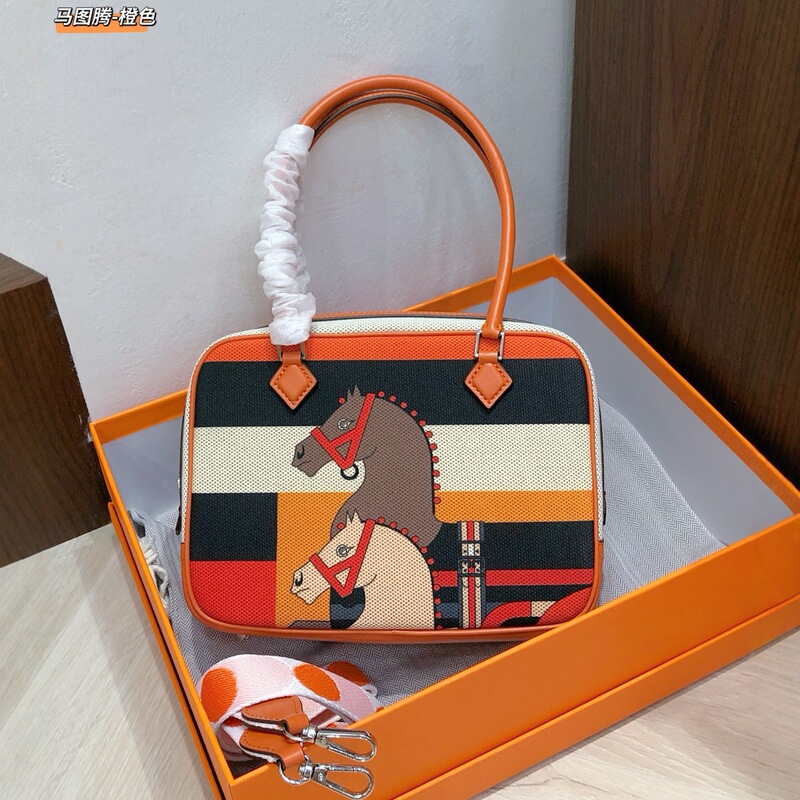 Cross-Border Horse Totem Piume20 Feather Bag First Layer Cowhide with Canvas Handbag Large Capacity Commuter Tote Bag