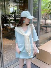 时尚海盐套装女2025夏季新款慵懒风宽松短袖T恤+高腰短裤两件套潮