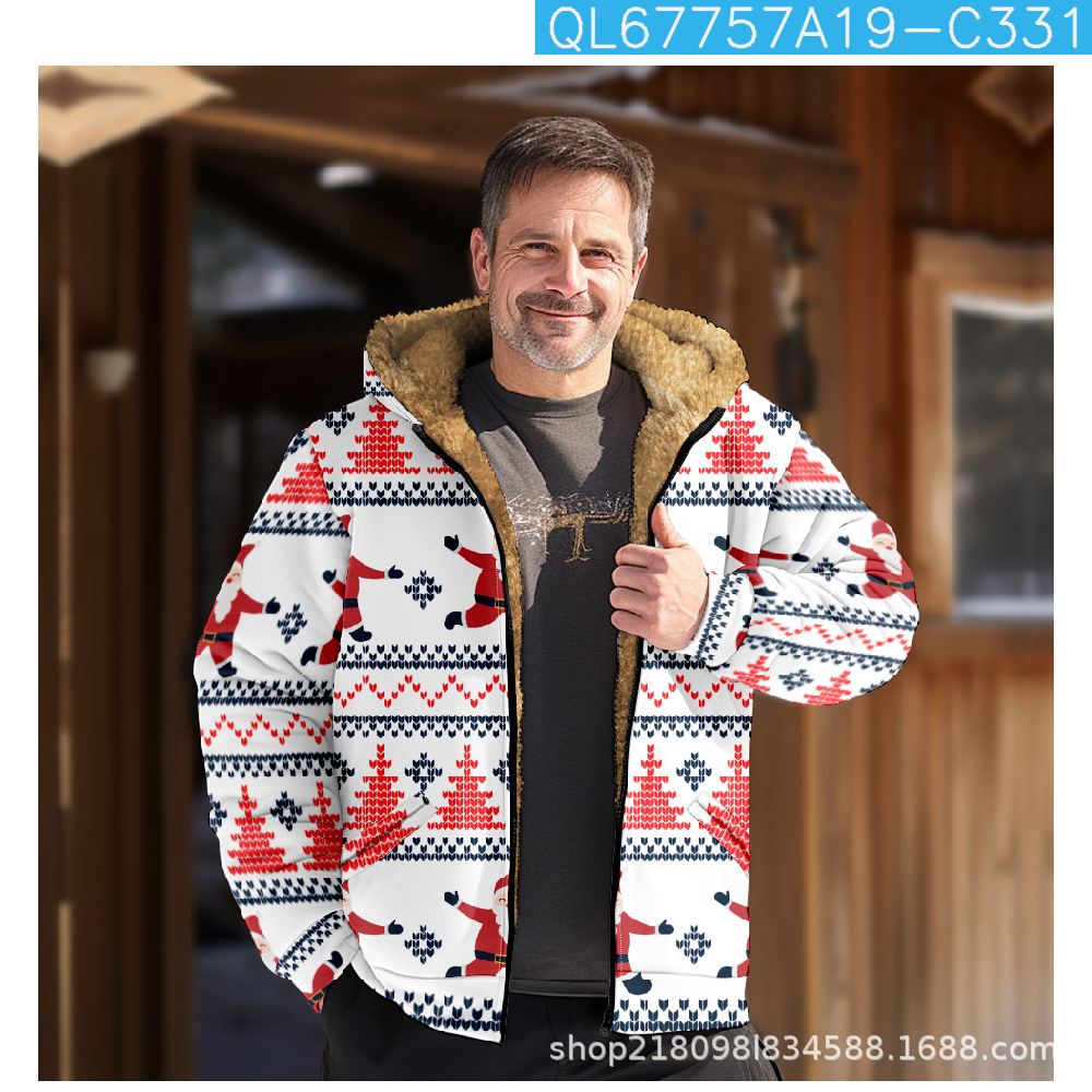 Ropa de invierno engrosada con forro polar transfronterizo Forro de doble capa de Santa Claus Chaqueta acolchada de algodón de terciopelo grueso Cremallera Bolsa de excavación Chaqueta acolchada de algodón cálido