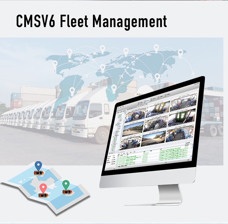 Cross-border 4G dashcam with four 4K cameras, remote monitoring, 24-hour surveillance, ADAS, BSD warning, and fleet management