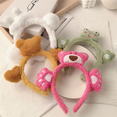 3D plush toy cute fluffy frog hair clip super cute cartoon rabbit strawberry bear face wash headband for women social media hair clip