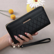跨境手拿包女士钱包2024女长款单拉链手机包时尚格纹多功能零钱包
