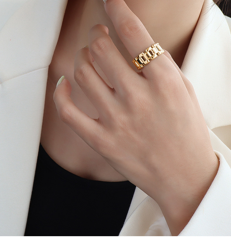 Neue Ins Einfache Modische Textion Schwere Industrie Uhr Kette Stil Ring frauen Finger Ring Titan Stahl Überzogene frauen Schmuck_voghion.com
