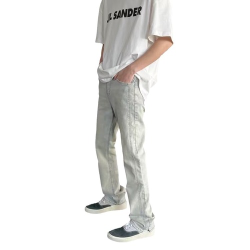 Men's American Retro Vibe Jeans High Street Fashion Brand, Washed, Distressed, Yellow Clay Dye, Flared Pants, 2024