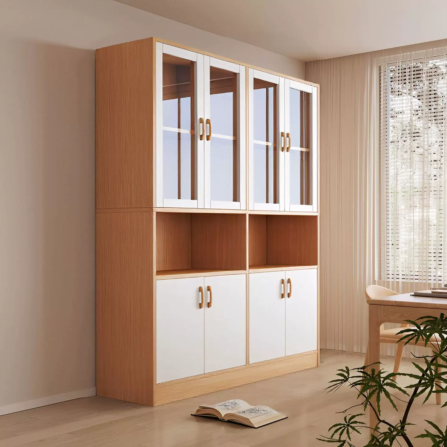 书架一体靠墙柜子收纳柜客厅展示架防尘置物架储物柜落地带门书柜