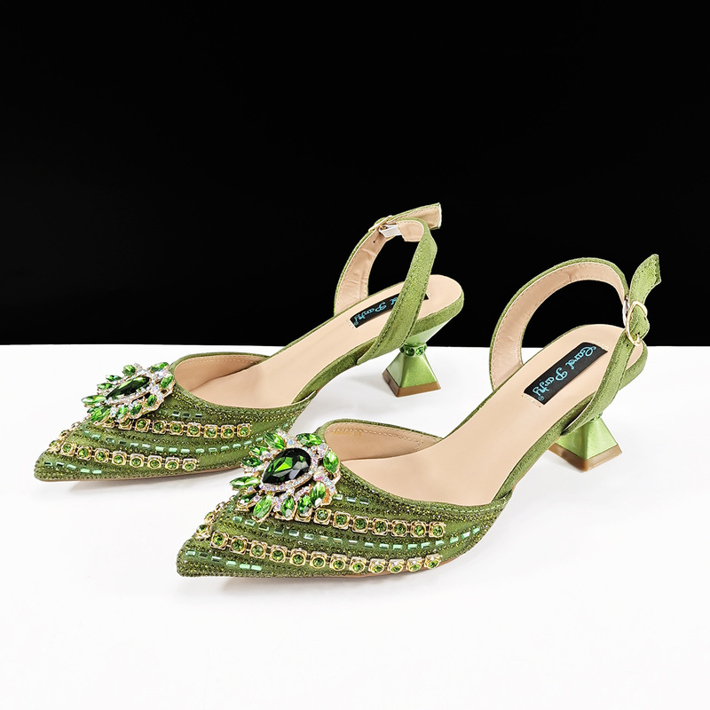 Cross-border pointed-toe women's high-heeled sandals, embellished with rhinestones, buckles, and chains, popular European and American women's shoes, foreign trade supply Cross-border pointed-toe women's high-heeled sandals, embellished with rhinestones, buckles, and chains, popular European and American women's shoes, foreign trade supply