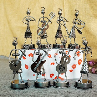 In stock iron musician playing metal crafts band modeling home decoration small Iron Man Men and Women 8-piece set