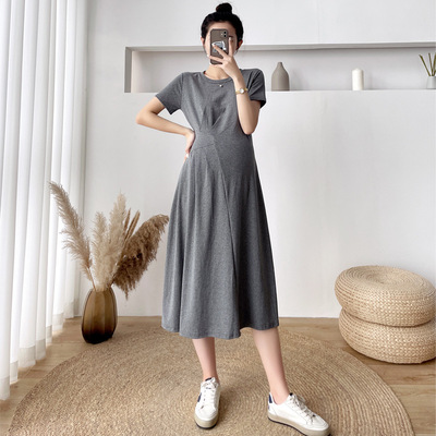 2021 summer new pattern fashion knitting pure cotton Simplicity Mid length version Easy Chao Ma Exorcism pregnant woman Dress