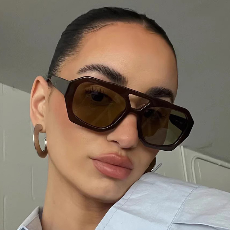 跨境欧美不规则墨镜女高级网红同款时尚个性太阳眼镜百搭双梁眼镜|undefined