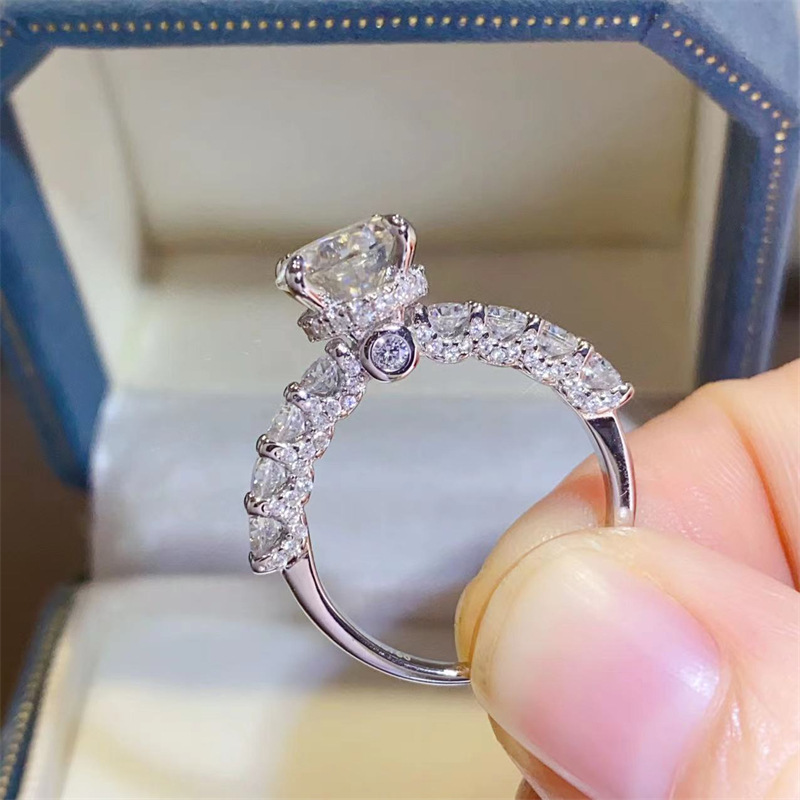 Hot sale 2 Karat moissanite sterling silver diamond ring luxury women's ring D color level Diamond second passing diamond pen with certificate