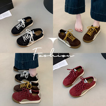 磨砂软皮复古星星板鞋女2025秋季新款百搭运动休闲做旧脏脏德训鞋