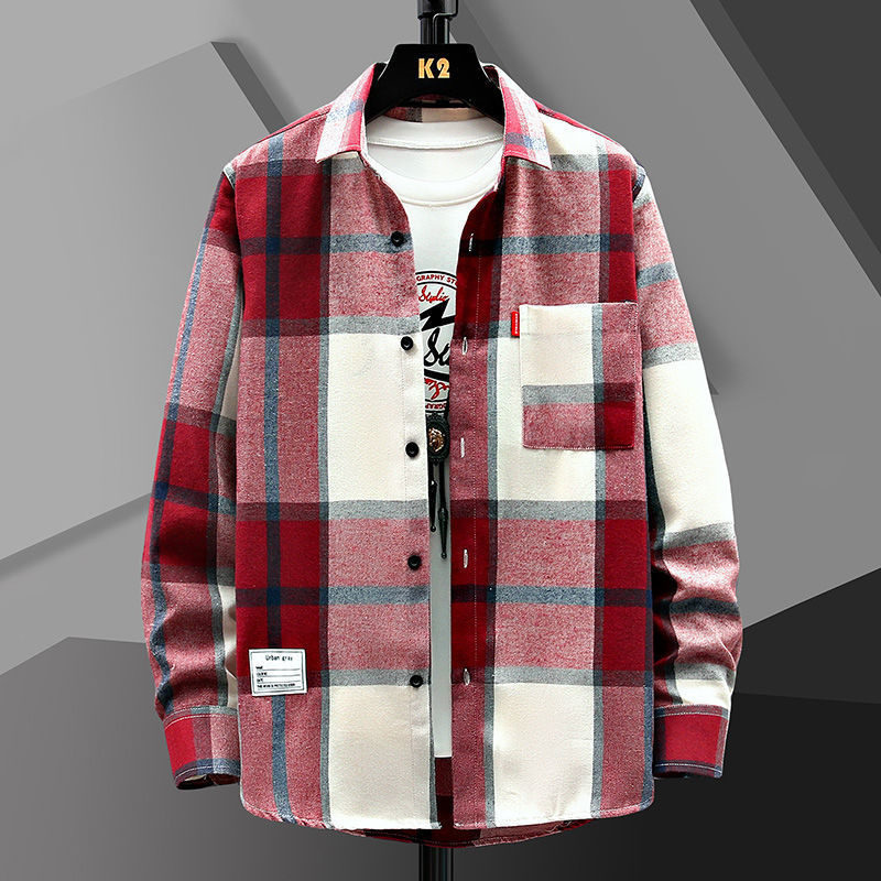 Primavera y otoño casual suelta camisa a cuadros Moda guapo pareja Chaqueta estilo coreano camisa juvenil hombres