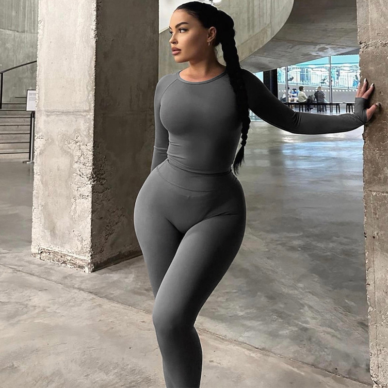 ActiveGo 2025 Autumn Winter New Fashion Long Sleeve Slim Top High Elastic Sports Yoga Pants Set Trendy Wholesale_desvips.com