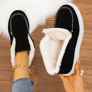 New Cross-Border Large Size Women's Cotton Shoes 2024 Winter New European and American Suede Slip-On Warm Snow Boots for Women