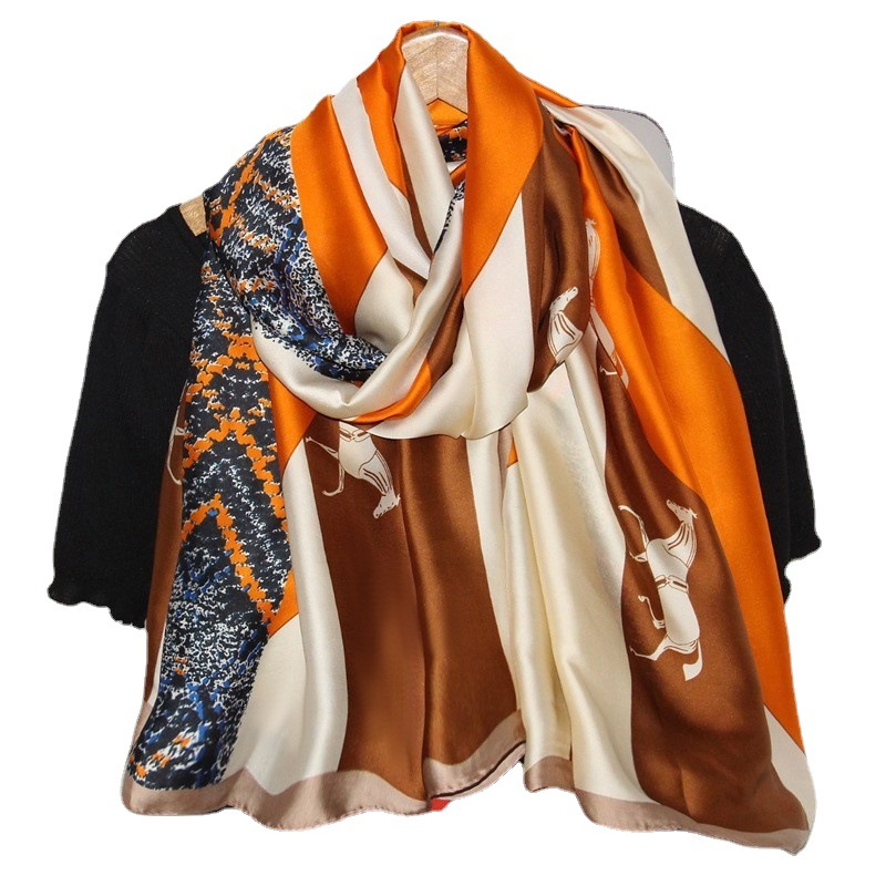 Spring new all-match real silk high-grade scarf girl fashion brand long dual-use scarf sunscreen shawl wholesale