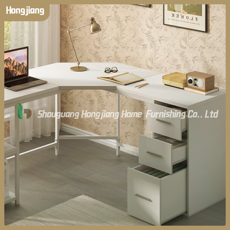 Modern Minimalist L-Shaped Corner Desk with Storage Shelves and Footrest Computer Desk for Home Office and Study