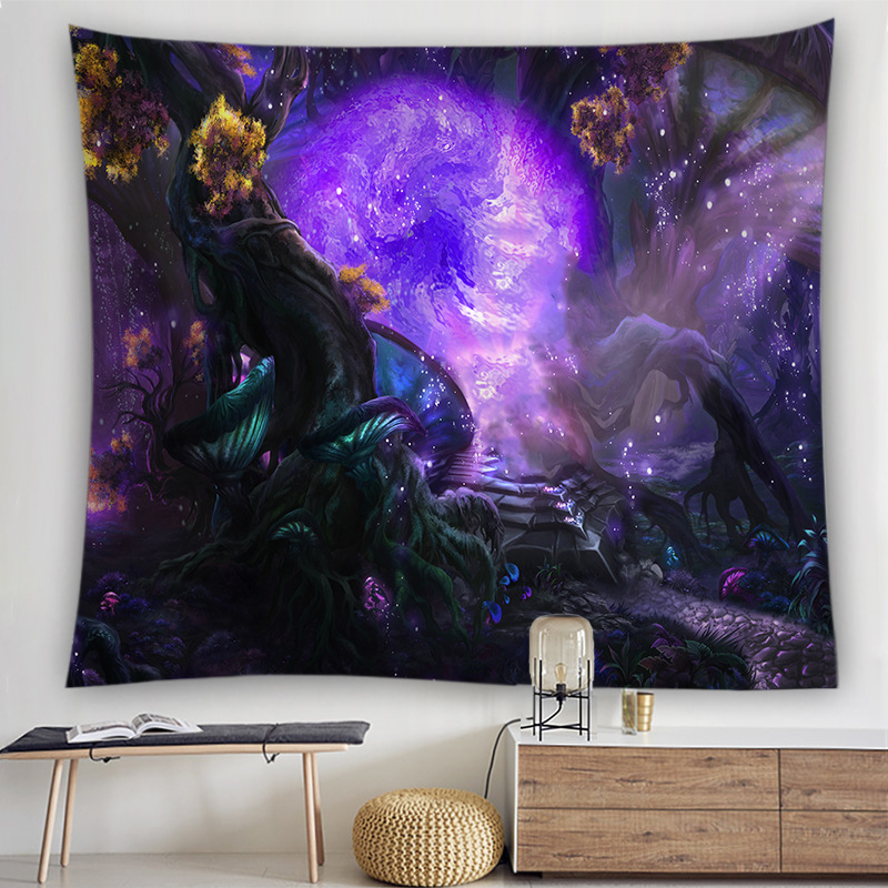 新品北欧ins曼陀罗大树蘑菇海浪挂毯风景出租屋卧室床头背景布