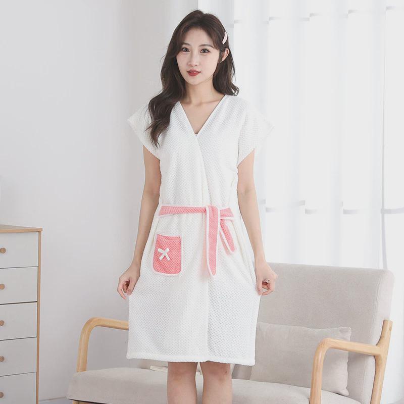 Bata de Baño para Mujer de Terciopelo Coral Absorbente y Secado Rápido para Ducha image 6