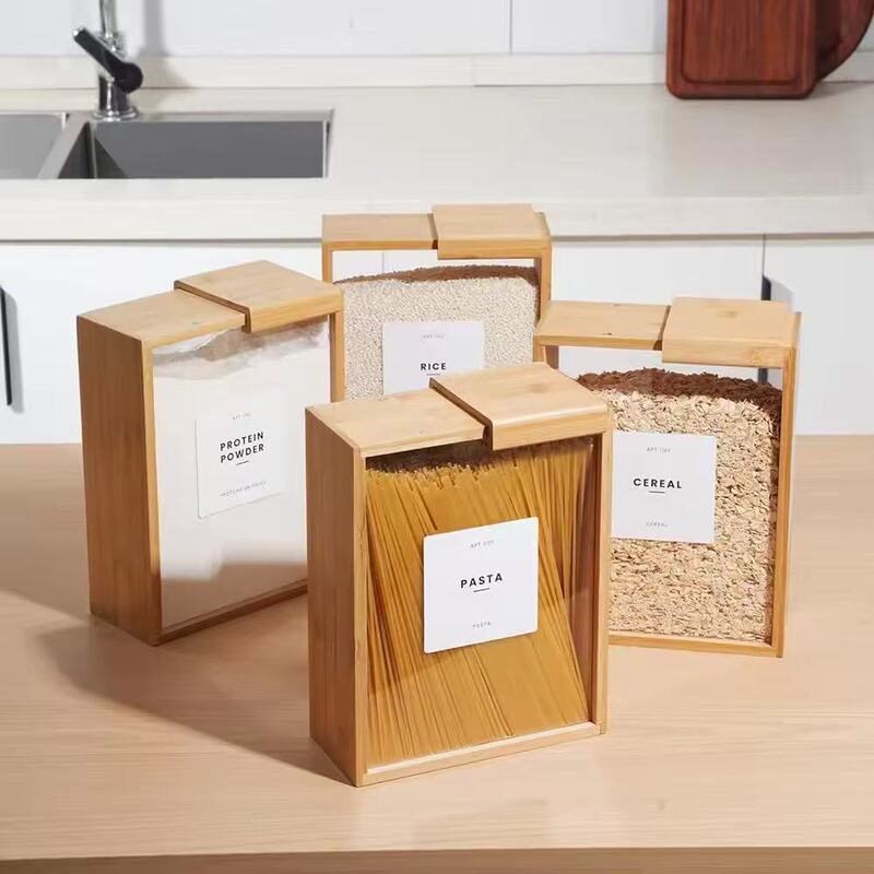 Ready-Stock Wooden Grain Storage Box Kitchen Countertop Sliding Lid Grain Dispenser Rice Storage Box Ready-Stock Wooden Grain Storage Box Kitchen Countertop Sliding Lid Grain Dispenser Rice Storage Box