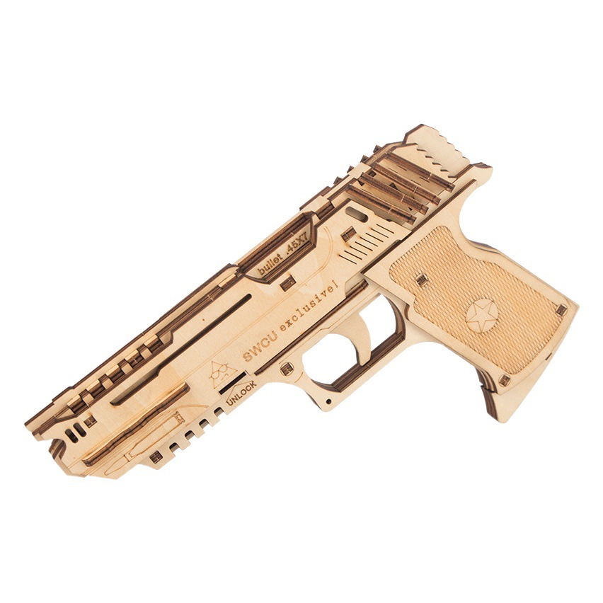 Banda de goma de pelo continuo pistola de madera 3D rompecabezas 3D bloques de construcción pistola de juguete hecho a mano DIY juguete educativo de los niños regalo para hombres