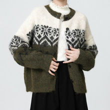 毛衣外套女加厚2025秋冬新款复古慵懒宽松圆领针织开衫上衣