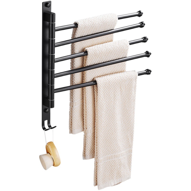 Toallero de acero inoxidable sin perforaciones rack de almacenamiento de baño giratorio plegable Toalla de secado artefacto multi-varilla