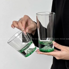 国潮观山杯绿色玻璃杯复古日式水杯创意富士山茶杯威士忌杯家用