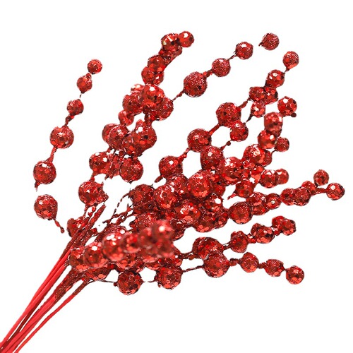 2024 New Fortune Bamboo Year-round Flower Pot with Branching Sparkling Red and Gold Fruit Inserts Creative Flower Arrangement Decor Wholesale