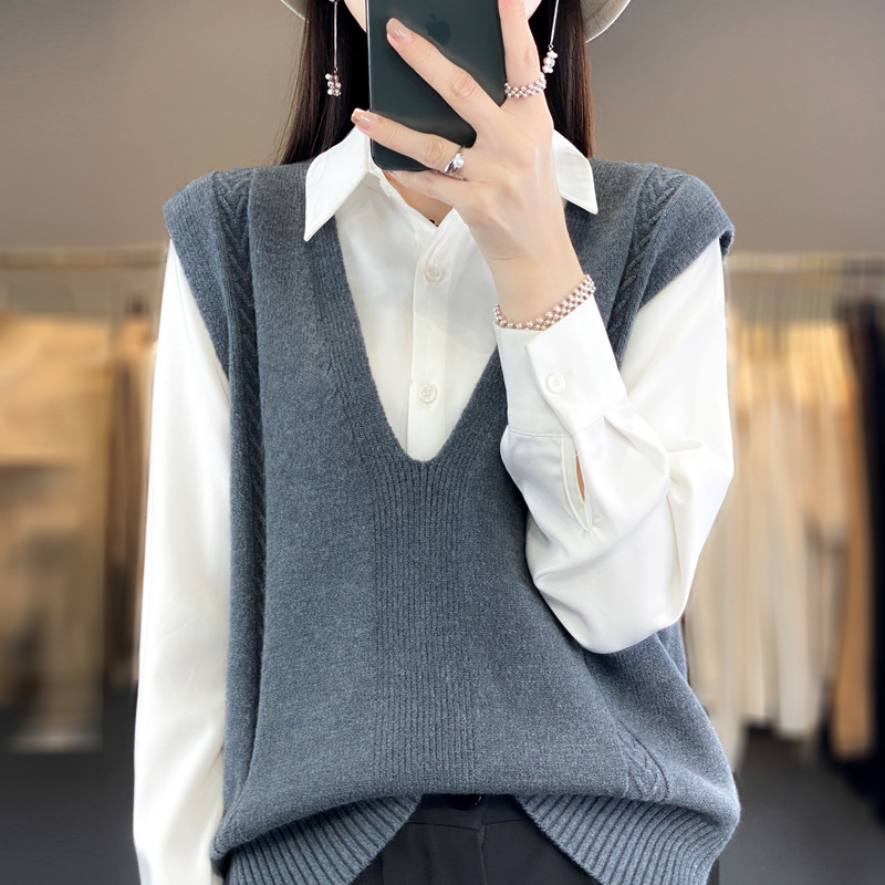 23 otoño nuevas mujeres de punto chaleco profundo cuello en V suéter jacquard suéter suelto Comercio exterior al por mayor