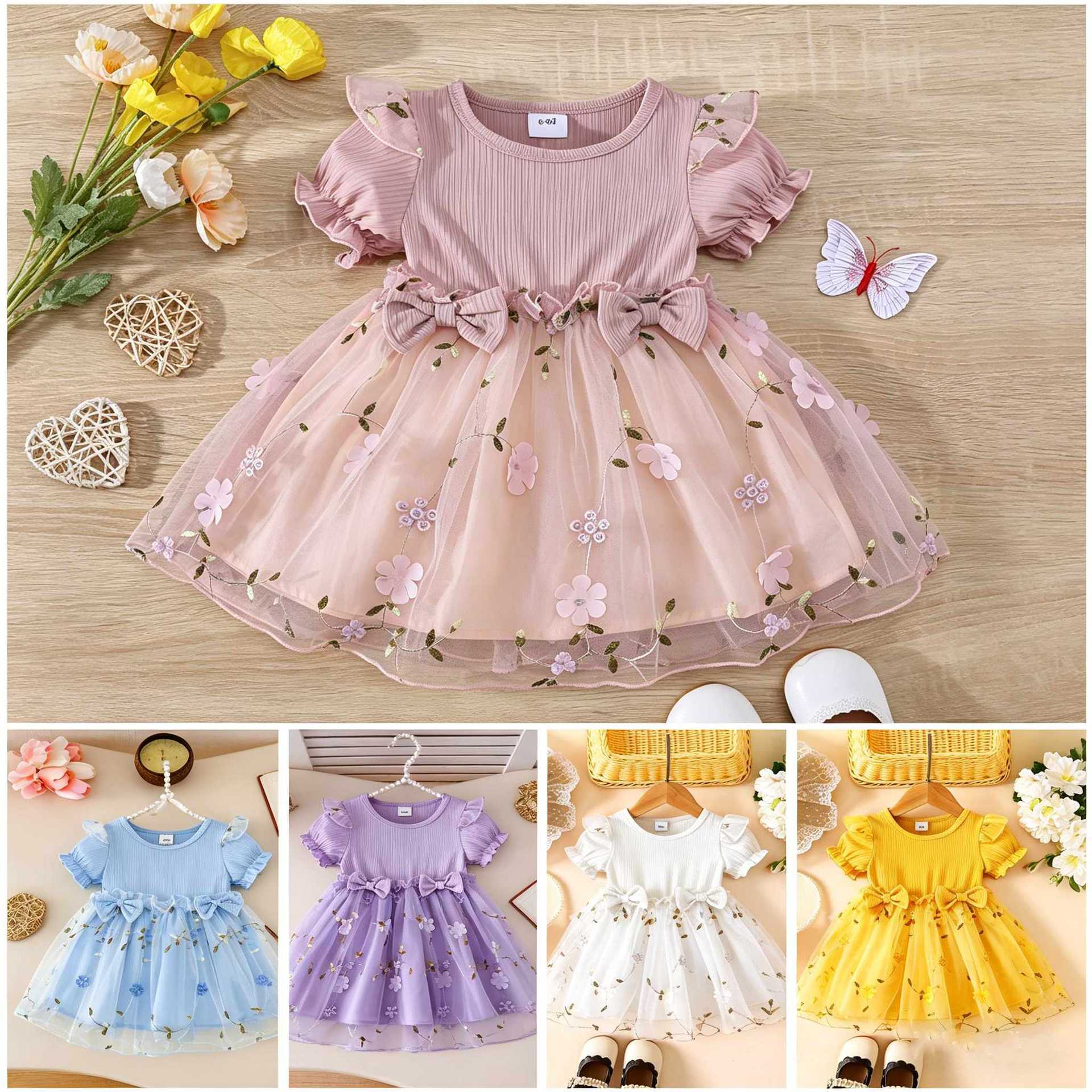 Children's clothing summer European and American girls dress new baby embroidered mesh children's skirt a generation of hair