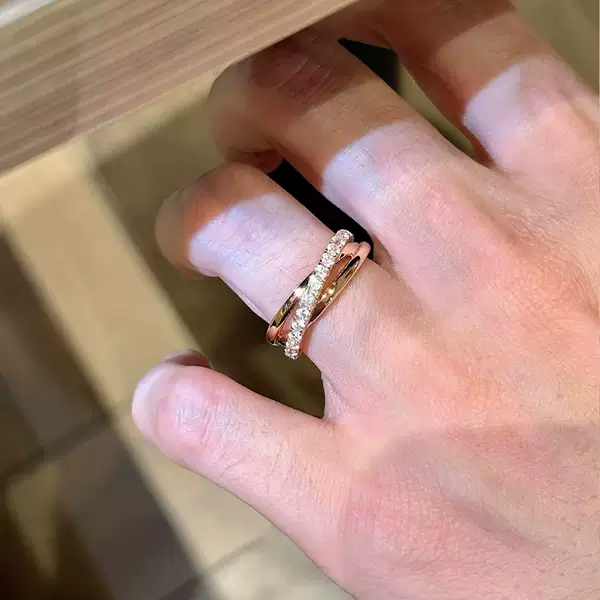 "Ring of Light and Starlight" vintage gold triple-ring zircon ring, light luxury niche design, versatile index finger ring
