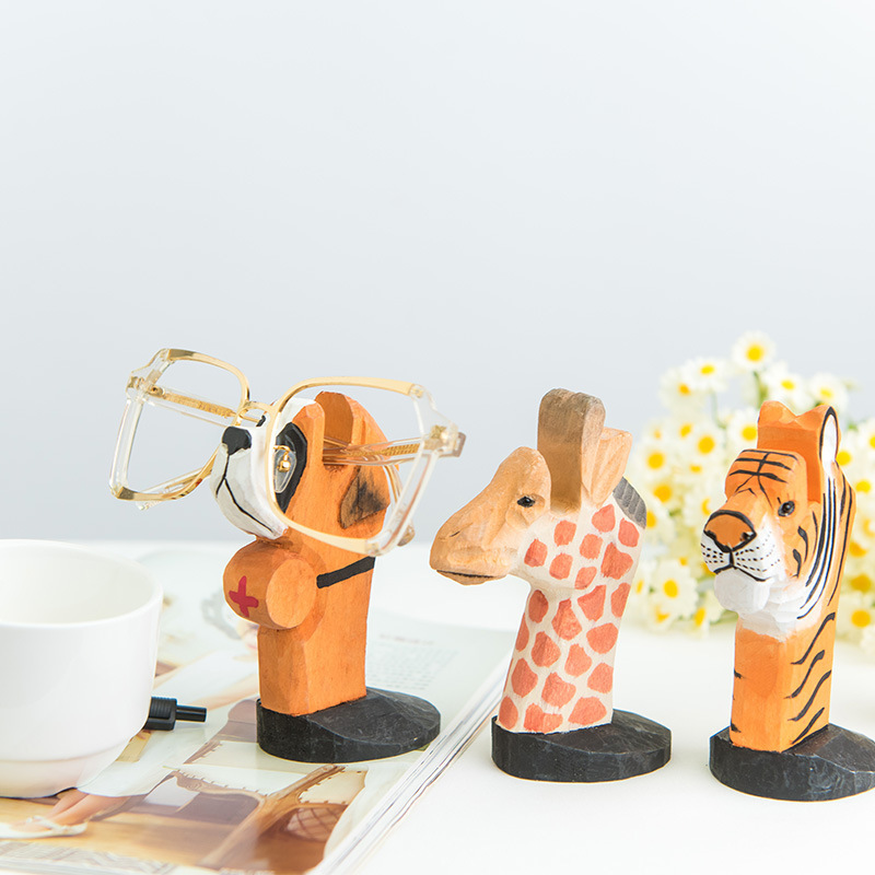 Cross-border new wooden craft animal glasses frame creative handmade wood carving storage bracket glasses display stand gift