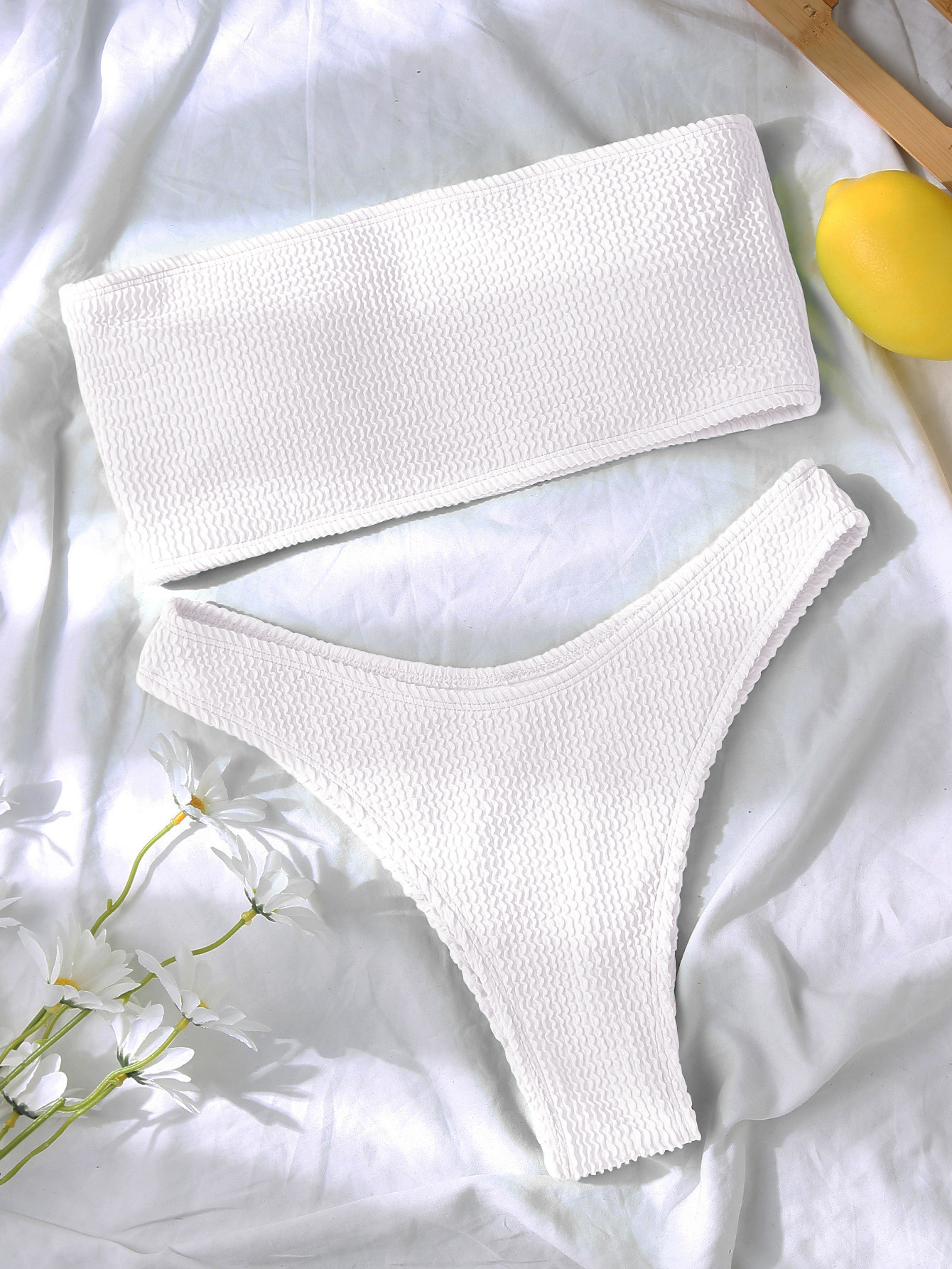 Women's Strapless Two Piece Swimsuit Sexy Solid Color Tight Bikini Style Ribbed_ecoleips.com