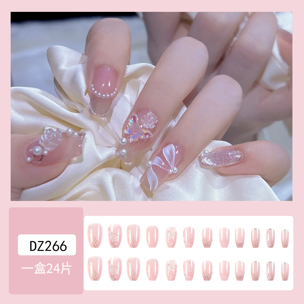 Camellia Pearl Diamond Nail Art Chalk Parche de uñas blanco simple Sense de alta calidad Douyin Hot Wear Wear