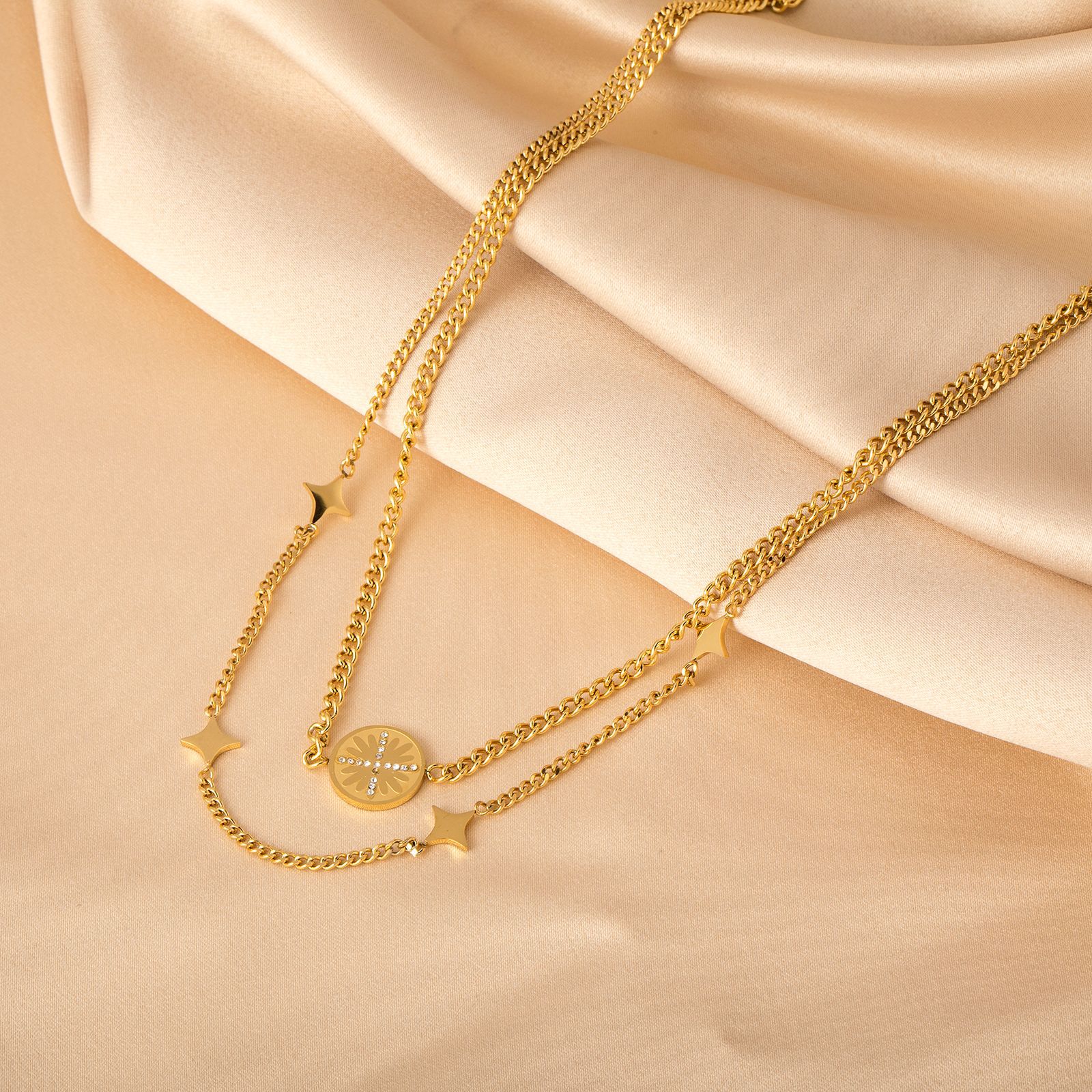 New  golden Multi-Layered  Pendant devil’s eye Tree Four-Leaf Clover Stainless Steel Necklace