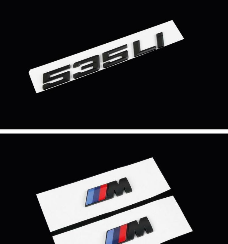 BMW 5 Series lettering, black, digital M emblem, for 525Li, 528Li, 530Li, 535Li models, available in glossy or matte black