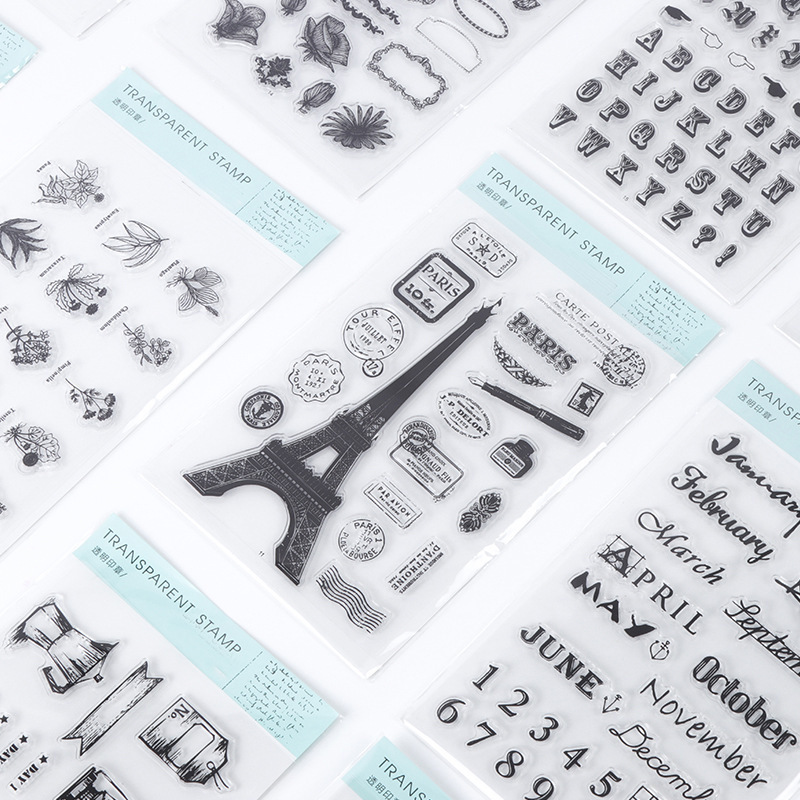Sello de silicona transparente YT-B retro icono sello DIY diario decoración 17 modelos