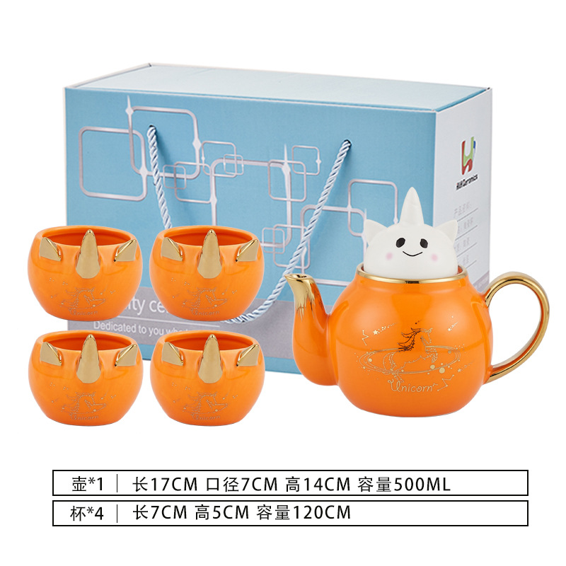 Luz nórdica de lujo flor y hierba tetera traje lindo unicornio tetera taza de té de cerámica con regalo de mano entrega de una sola pieza