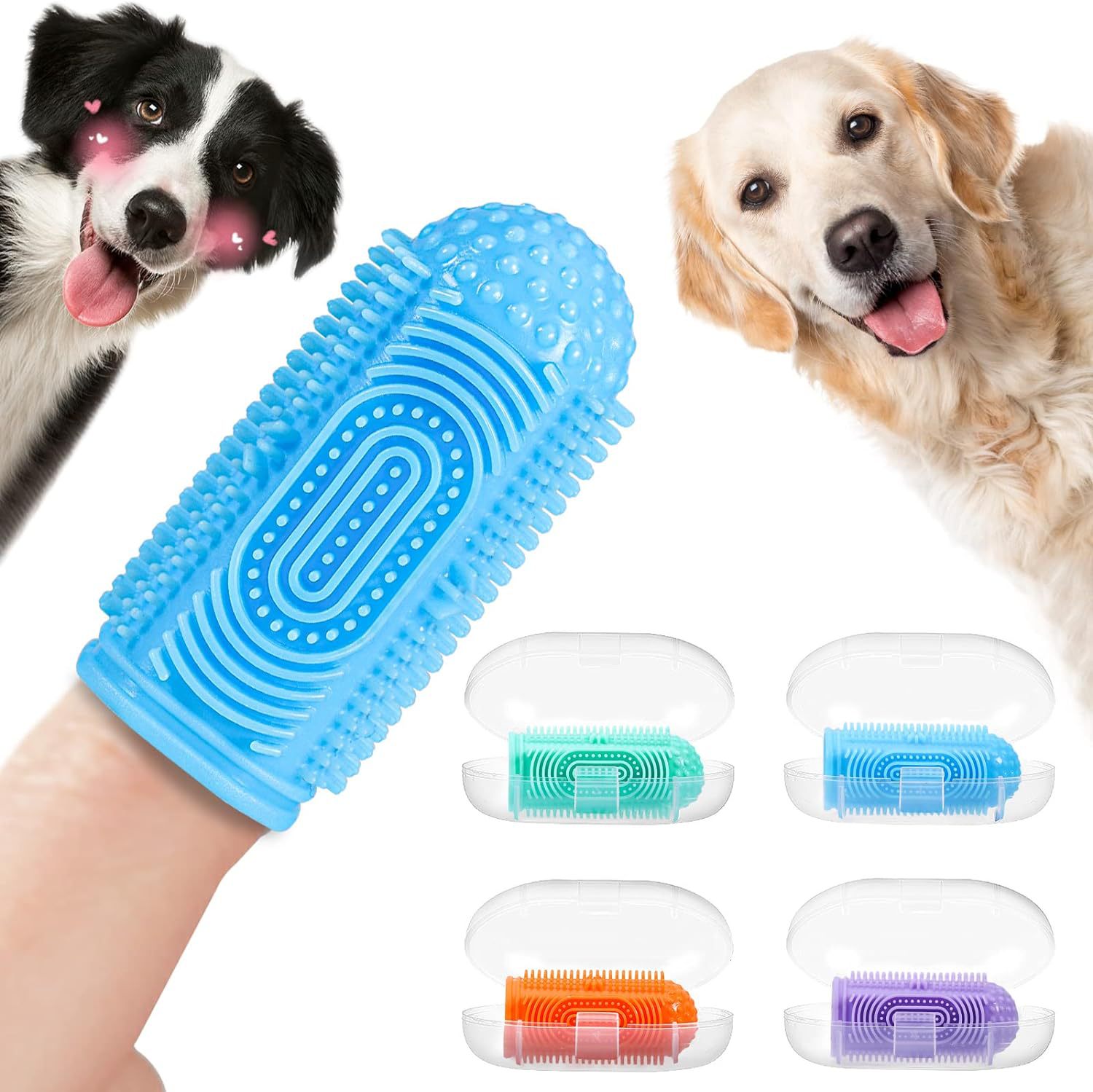 Pet dedo cepillo de dientes cepillo de dientes de silicona personalizado perro gato 360 ° sarro oral productos de limpieza y cuidado
