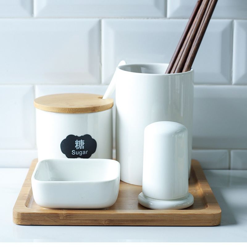 Cocina sal MSG condimento caja tarro de cerámica combinación única hogar comercial vinagre japonés botella LOGO producción