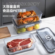 冰箱收纳盒 塑料厨房整理计时冷冻食品级PET密封大容量透明保鲜盒