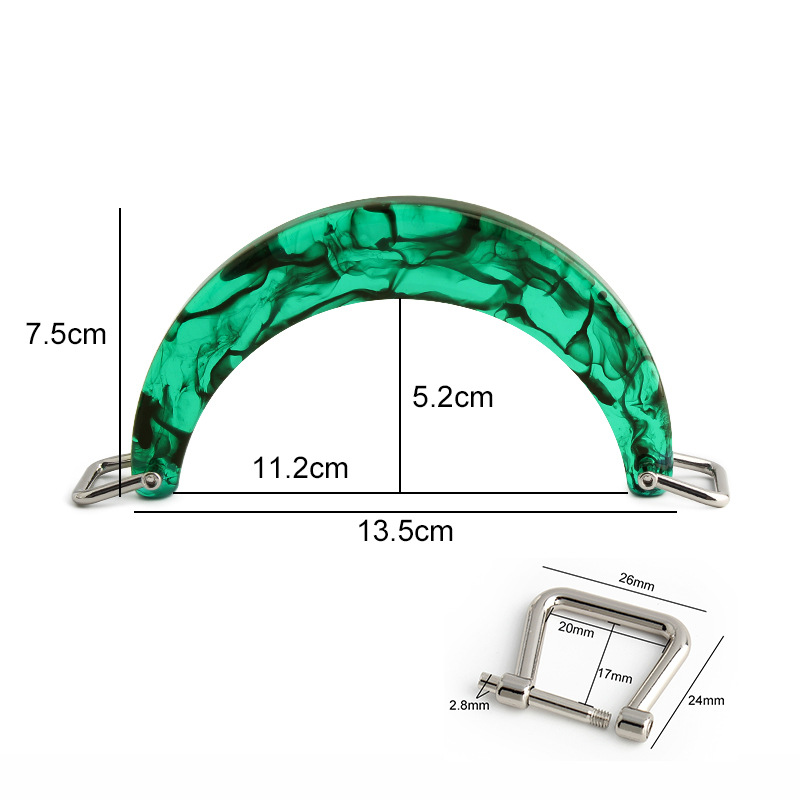 녹색 혼합 꽃 반원형 수지 손잡이 + 흰색 말굽 버클