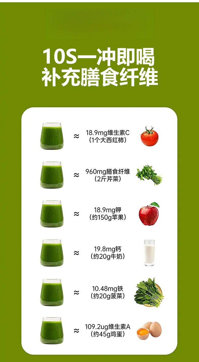 Kale Freeze-Dried Powder Qing Zhi Green Juice Powder Dietary Fiber Meal Replacement 30g 3g x 10 Sticks in use