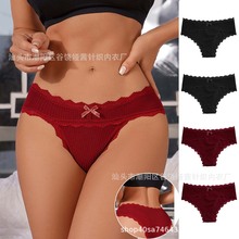 跨境新款性感蕾丝花边蝴蝶结三角裤外贸欧美舒适中腰女士内裤批发