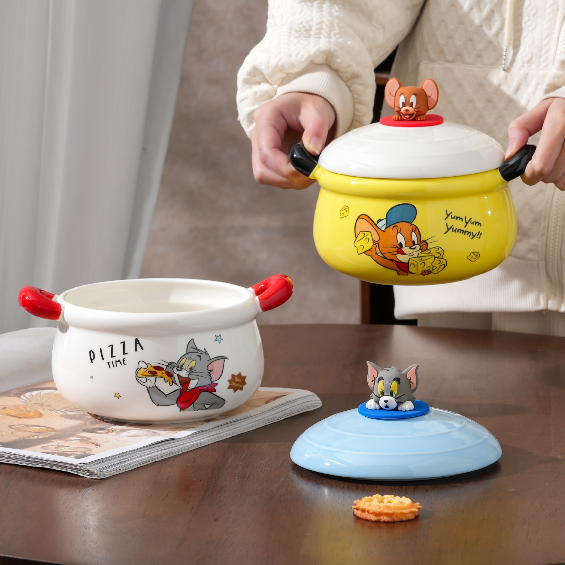 Tazón de cerámica de gato y ratón para el hogar 2025 nuevo tazón especial de dormitorio tazón de fideos instantáneos de alto valor lindo regalo de cumpleaños