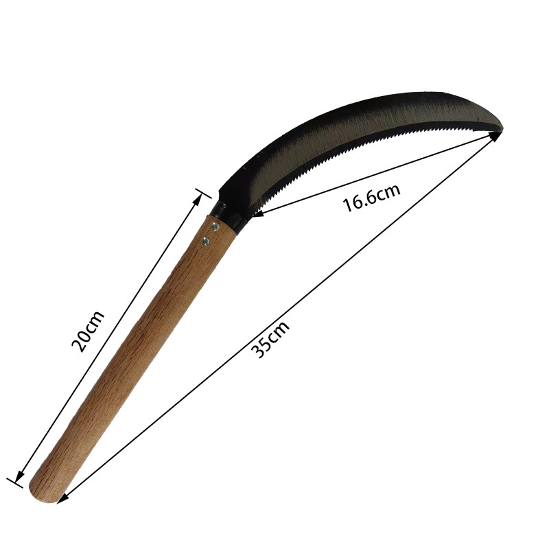 厂家直销农用工具木柄镰刀家用户外割草锯齿镰